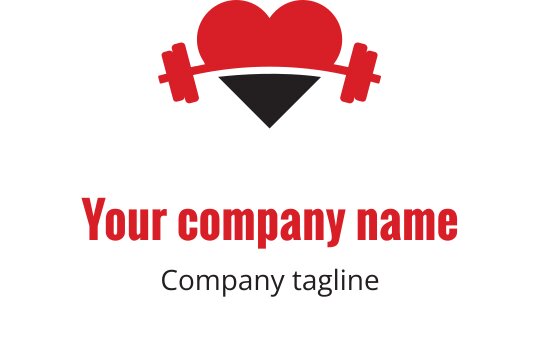 Logo design audacieux en noir et rouge avec une forme de cœur stylisée