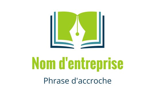 Logo de livre ouvert avec une plume verte et des accents bleus