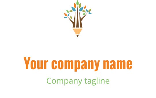 Design de logo créatif avec un crayon et un arbre aux feuilles colorées