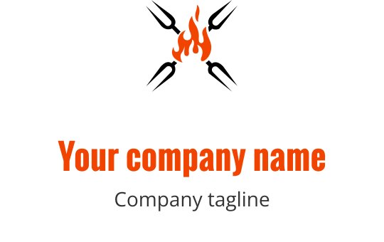Logo audacieux avec une flamme au-dessus d'un texte stylisé en orange et gris