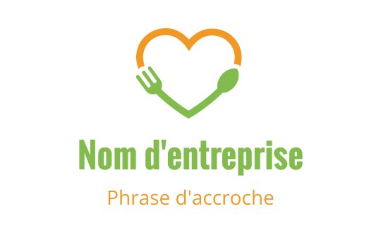 Logo en forme de cœur avec une fourchette et une cuillère en vert et orange