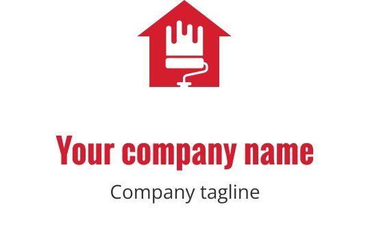Logo de maison créatif avec un rouleau de peinture et un toit rouge
