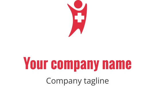 Logo dynamique rouge avec une figure stylisée et une croix