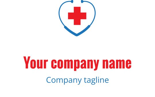 Logo en forme de cœur avec un stéthoscope et un symbole de croix rouge