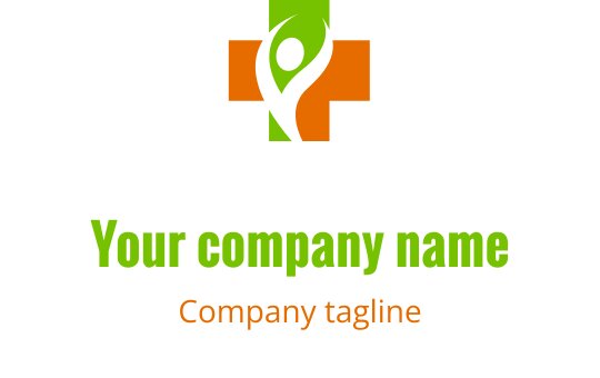 Design de logo moderne avec une croix verte et orange et une figure dynamique