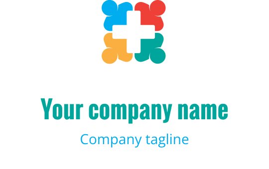 Logo coloré avec des formes superposées et un signe plus central