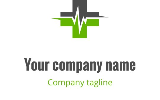 Design de logo moderne avec une croix verte et une ligne de rythme cardiaque