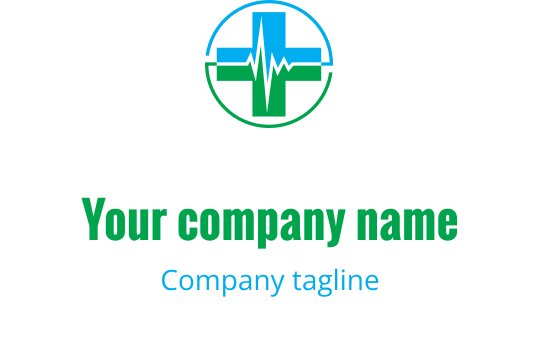 Logo moderne circulaire avec une croix et une ligne de rythme en vert et bleu