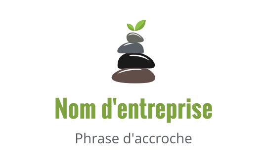 Logo équilibré avec des pierres empilées et une feuille verte au-dessus