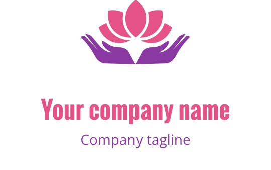 Design de logo élégant avec un lotus rose au-dessus de deux mains violettes