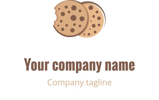 Logo de biscuits ludique avec deux cookies aux pépites de chocolat