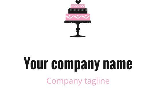 Logo design élégant en noir et rose avec une forme de gâteau stylisée