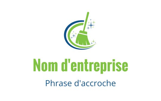Design de logo épuré avec un balai et des éléments scintillants en vert et bleu
