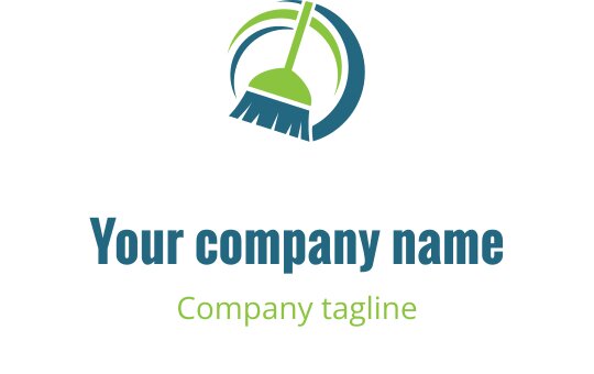 Design de logo moderne avec un balai et des éléments circulaires en vert et bleu