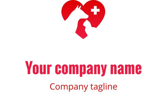 Logo en forme de cœur avec silhouettes de chien et chat en rouge