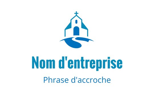 Design de logo moderne avec une silhouette d'église et un chemin sinueux en bleu
