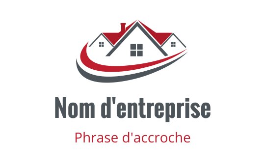 Logo de maison moderne avec un swoosh rouge et du texte gris