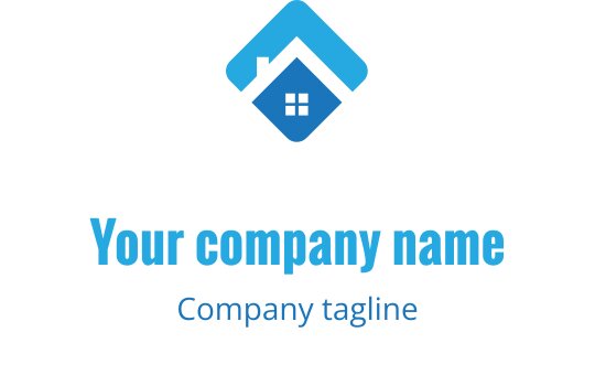 Logo moderne en bleu canard et bleu avec une silhouette de maison stylisée
