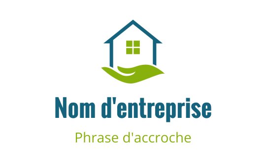 Logo de maison moderne avec des feuilles vertes et des accents bleus