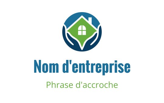 Design de logo moderne représentant une maison tenue par deux mains en bleu et vert