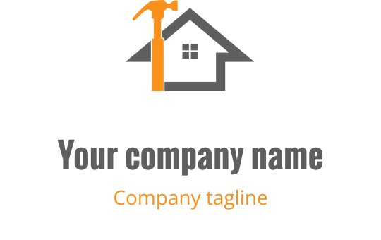 Logo de maison moderne avec un marteau et des accents orange