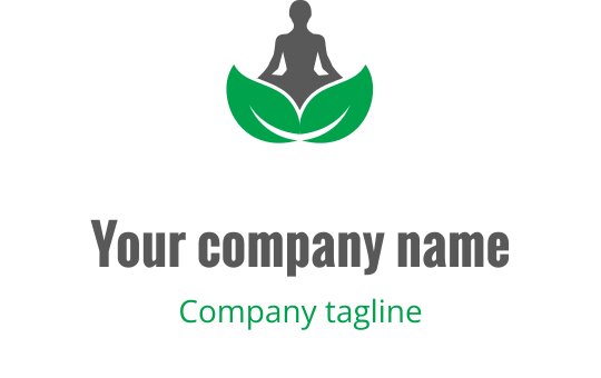 Logo design serein avec une figure en méditation au-dessus de feuilles vertes