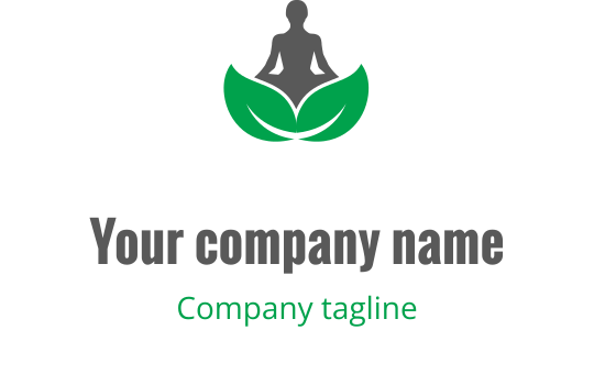 Logo design serein avec une figure en méditation au-dessus de feuilles vertes