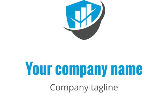 Logo professionnel bleu et gris avec des éléments financiers abstraits