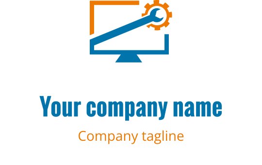 Design de logo moderne avec un ordinateur stylisé en orange et bleu-vert
