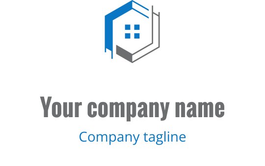 Design de logo hexagonal moderne avec un contour de maison et des accents bleus