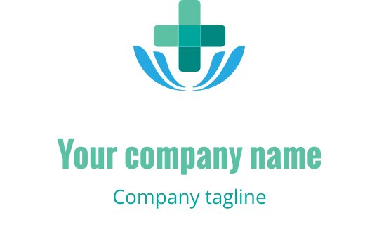 Design de logo moderne avec une croix et des feuilles stylisées en bleu-vert