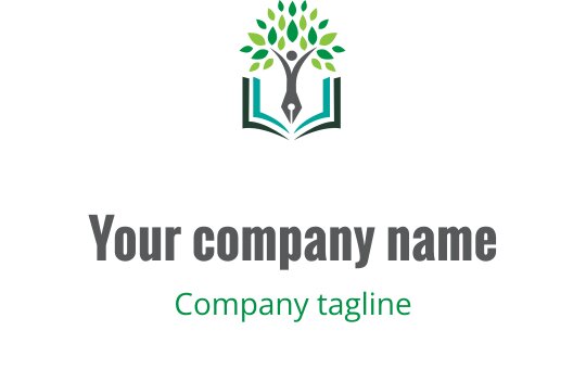 Design de logo moderne avec des figures stylisées et un livre ouvert en teal et vert