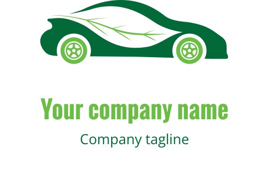 Design de logo de voiture moderne vert avec des accents de feuille et des roues arrondies