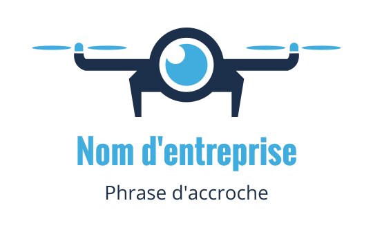 Design de logo moderne de drone avec un œil circulaire et des accents bleus
