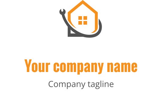 Logo de maison moderne avec une clé à molette et des accents orange